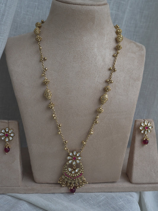 Ruby Drop Temple Necklace Set