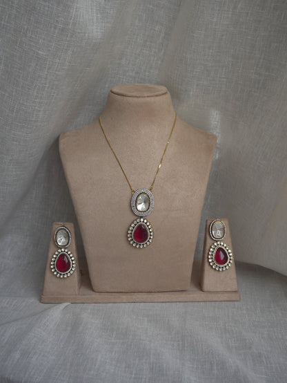 Dual Stone Ruby Pendant Necklace Set