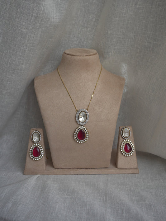 Dual Stone Ruby Pendant Necklace Set