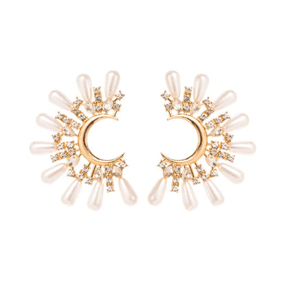 Celeste Pearl & Zircon Crescent Earrings