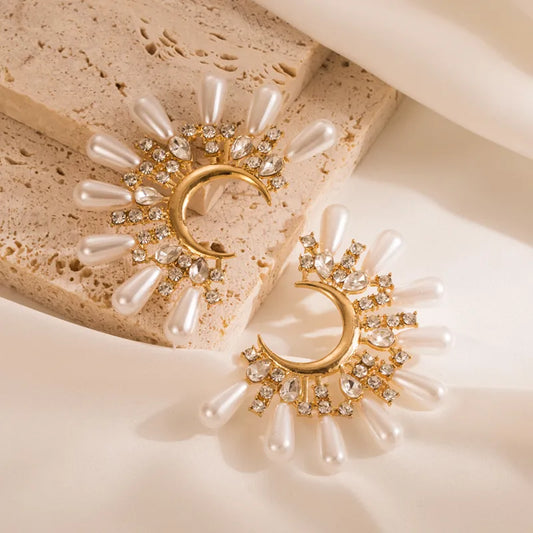 Celeste Pearl & Zircon Crescent Earrings
