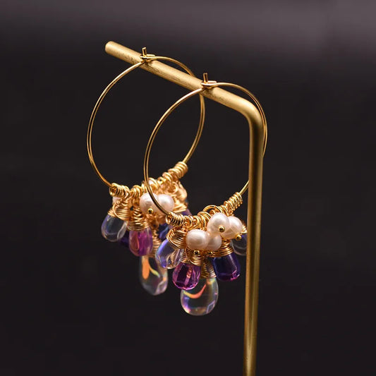 Aurora Beaded Pearl Hoop Earrings