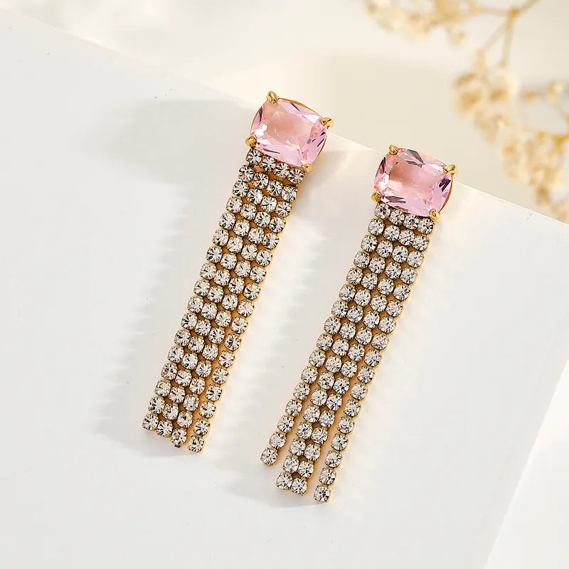 Rosé Crystal Fringe Earrings