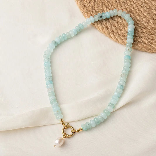 Aqua Mist Beaded Pearl Necklace
