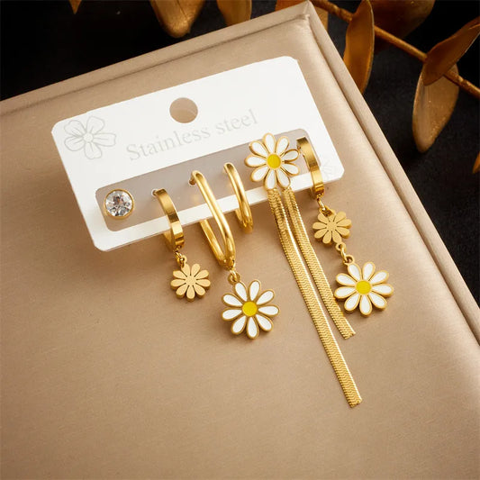Daisy Charm Mismatched Earring Set