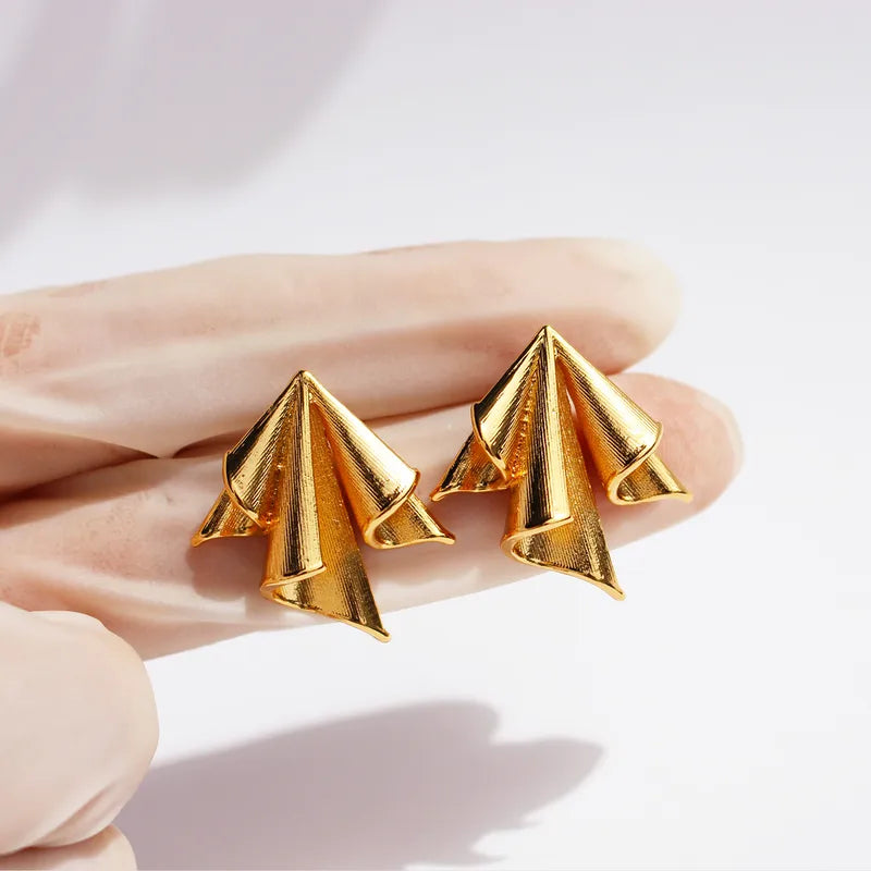 Pleated Draped Gold Stud Earrings