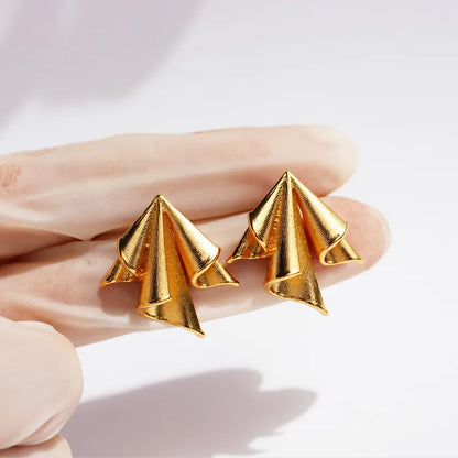 Pleated Draped Gold Stud Earrings