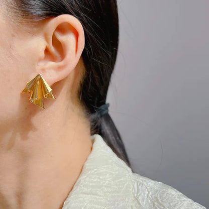 Pleated Draped Gold Stud Earrings