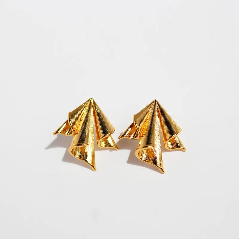 Pleated Draped Gold Stud Earrings
