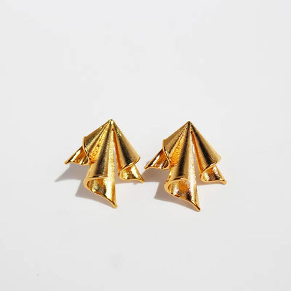 Pleated Draped Gold Stud Earrings