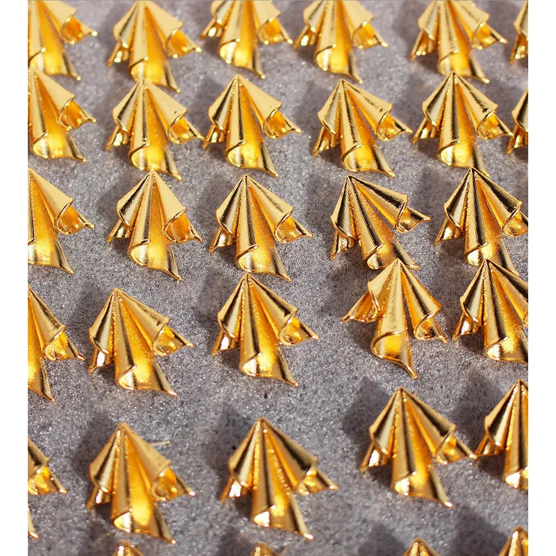 Pleated Draped Gold Stud Earrings
