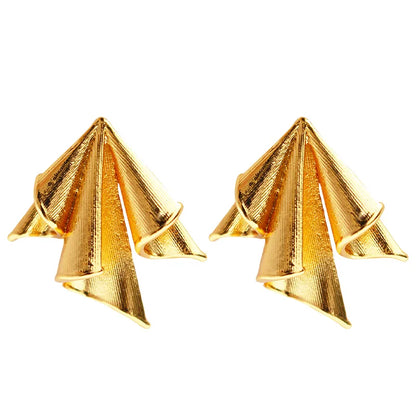 Pleated Draped Gold Stud Earrings