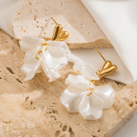 Pearl Petal Heart Drop Earrings