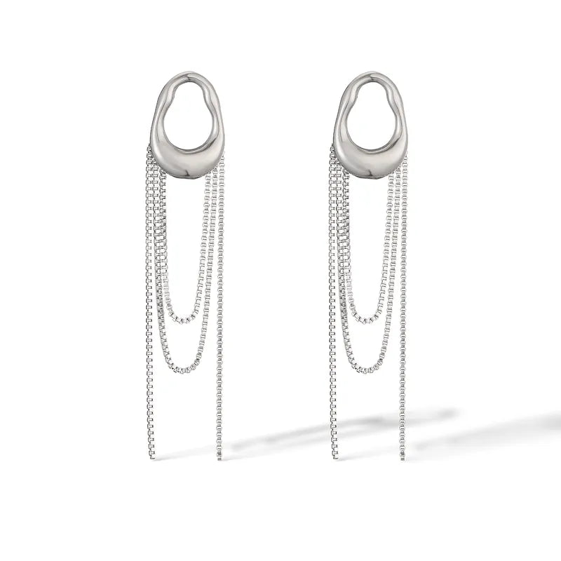 Silver Fluid Chain Drop Earrings