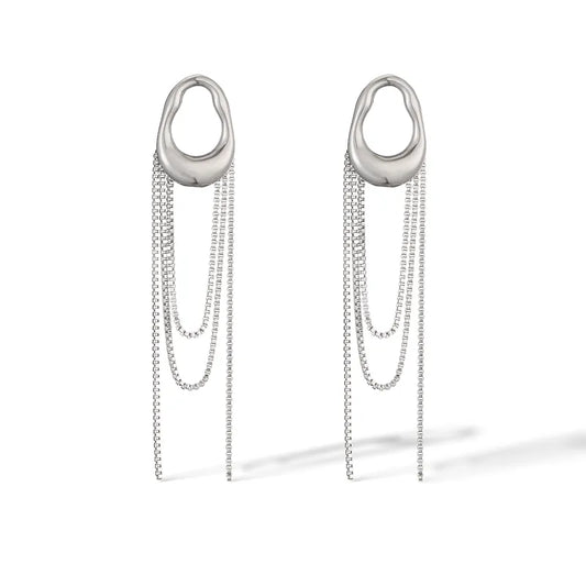 Silver Fluid Chain Drop Earrings