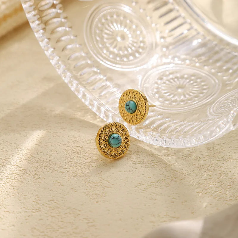 Zaria Turquoise Coin Studs