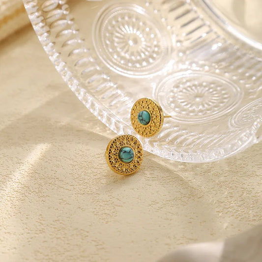 Zaria Turquoise Coin Studs