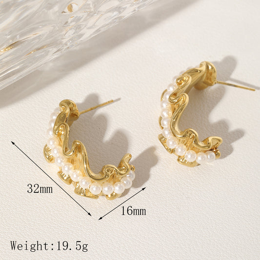 Aura Pearl Fold Hoops