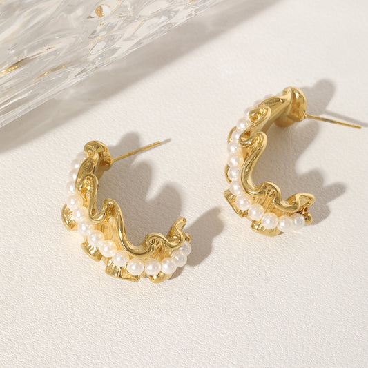 Aura Pearl Fold Hoops