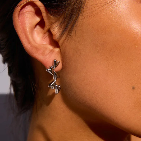 Heartline Silver Stud Earrings