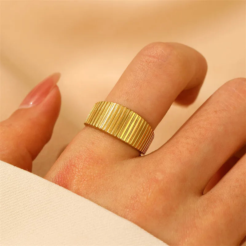 Ribbed Gold Band Ring