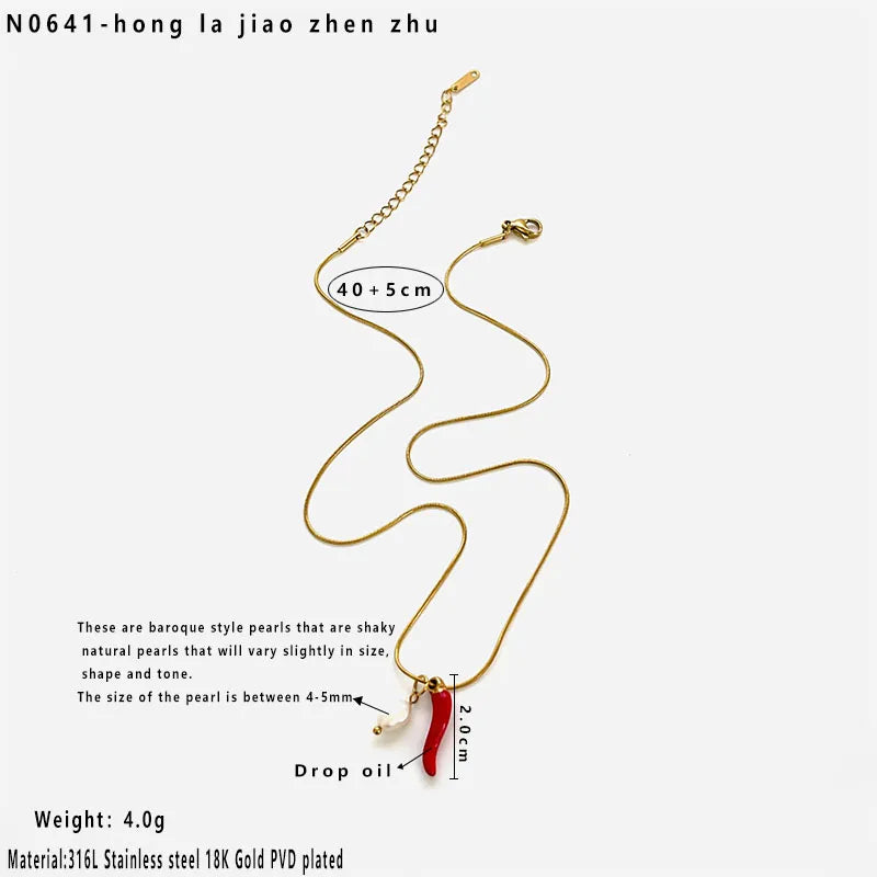 Lucky Red Chili Pearl Necklace