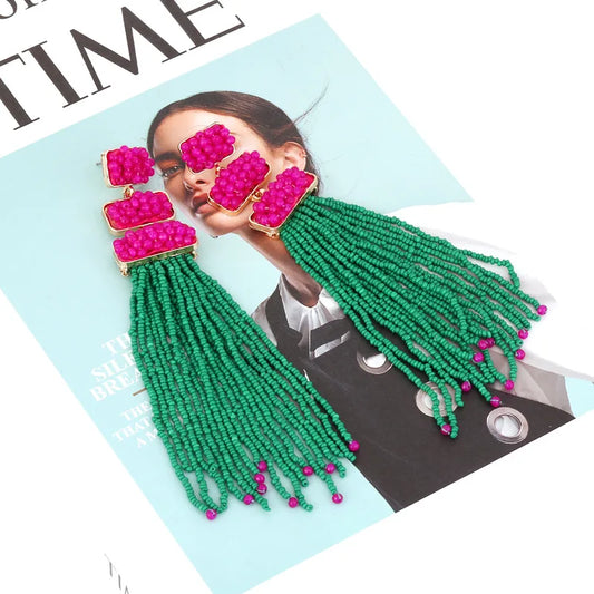 PopFizz Tassels Earrings – Fuchsia & Emerald