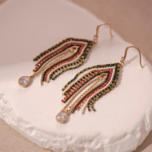 Aurora Beaded Tassel Earrings