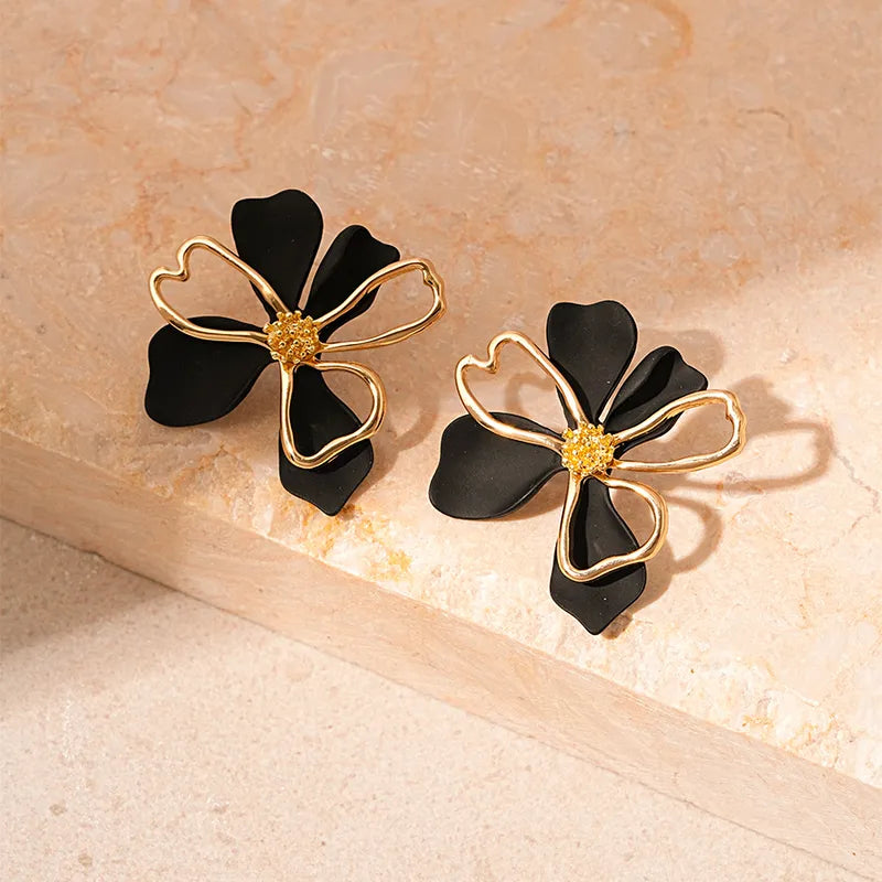 Black Bloom Statement Stud Earrings