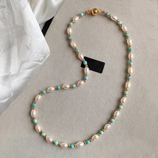 Zoya Freshwater Pearl & Turquoise Bead Necklace