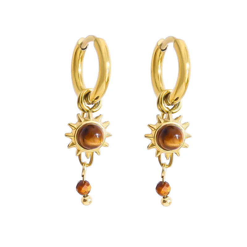 Tiger Eye Sun Drop Hoop Earrings