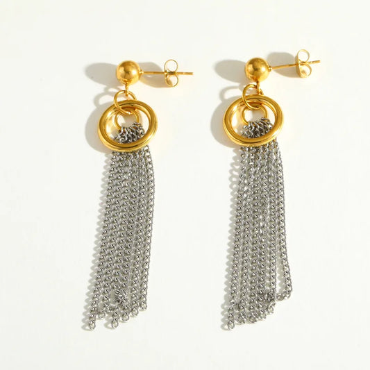 Duo-Tone Fringe Hoop Earrings