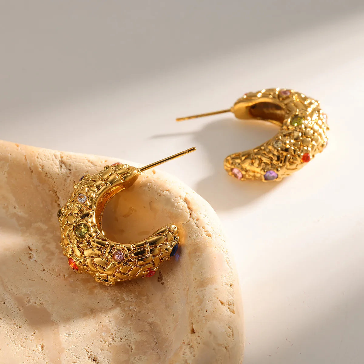 Gemstone Texture Hoop Earrings