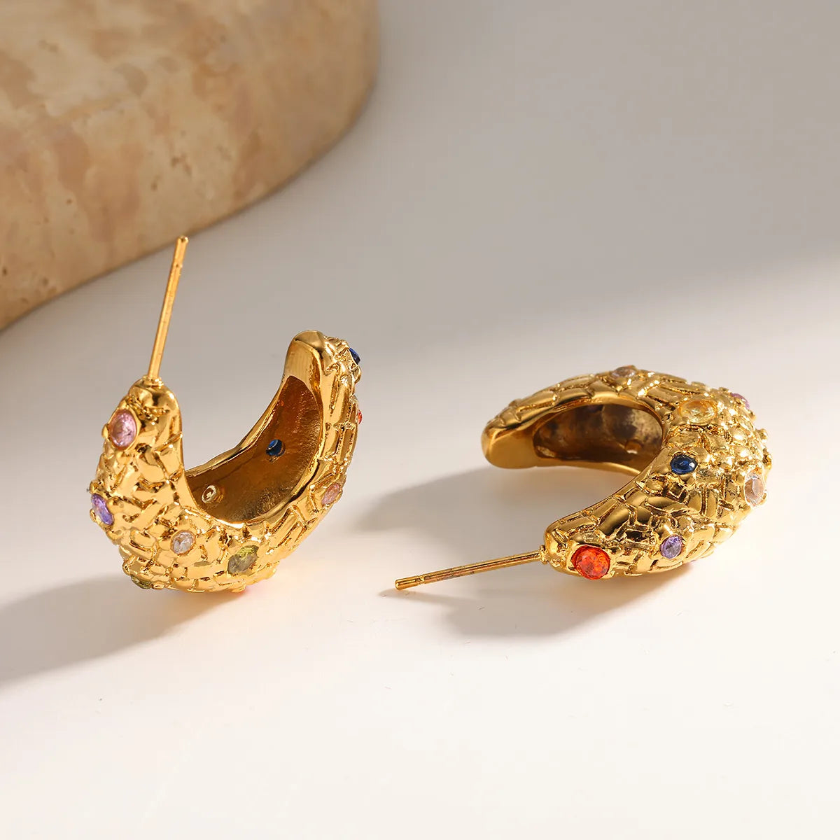 Gemstone Texture Hoop Earrings