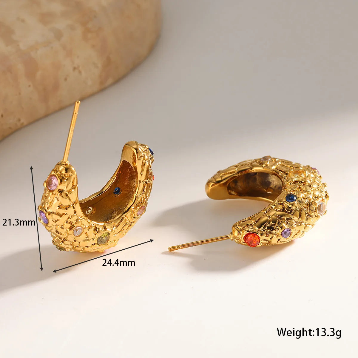 Gemstone Texture Hoop Earrings