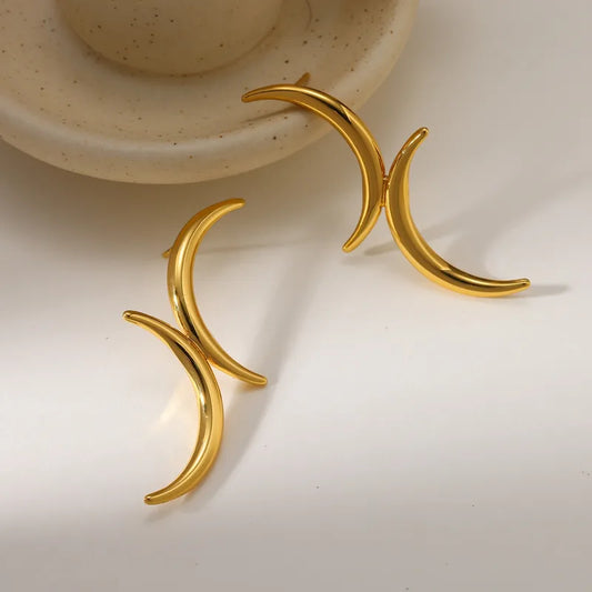 Golden Crescent Curve Earrings