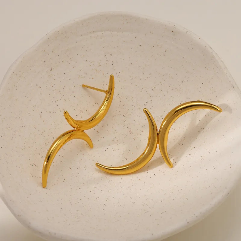 Golden Crescent Curve Earrings