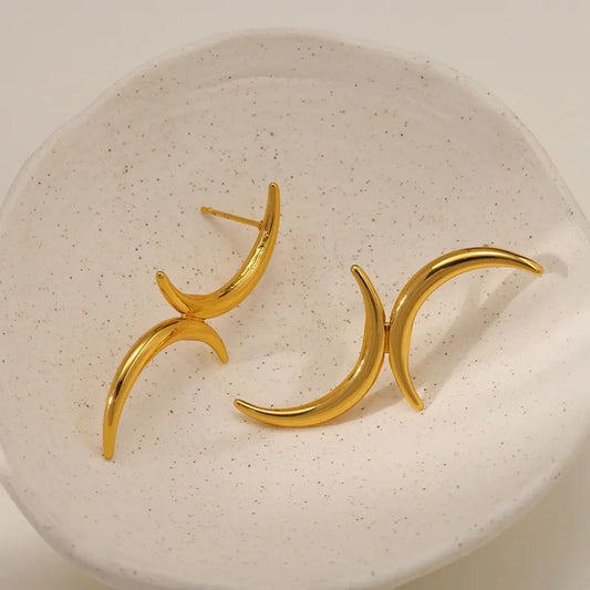 Golden Crescent Curve Earrings