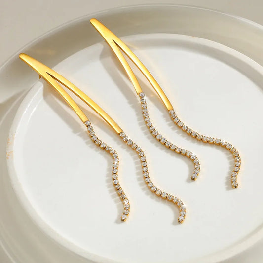 Golden Curve Crystal Tassel Earrings