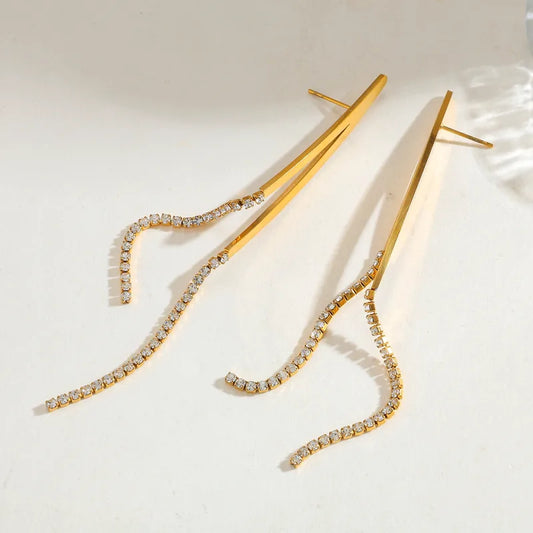 Golden Curve Crystal Tassel Earrings