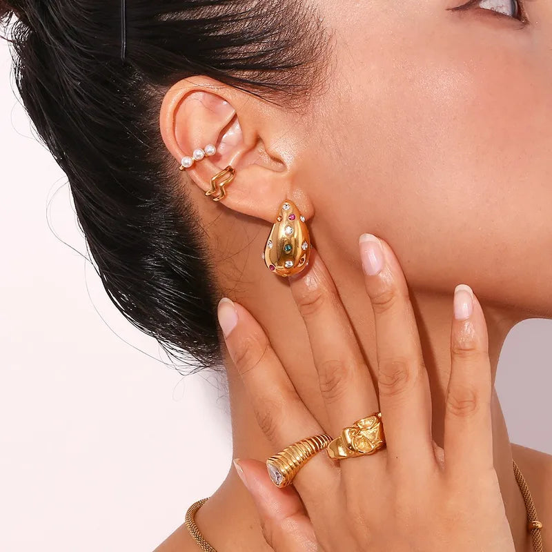 Confetti Drop Gold Stud Earrings