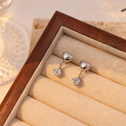 Heart Drop Zircon Earrings