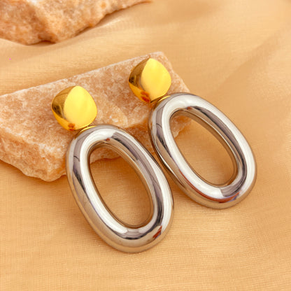Bold Mixed-Metal Oval Drop Earrings