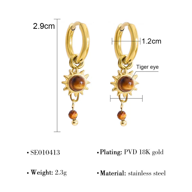Tiger Eye Sun Drop Hoop Earrings