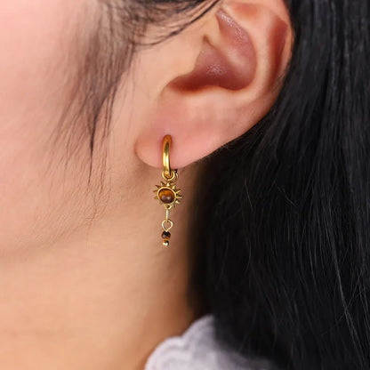 Tiger Eye Sun Drop Hoop Earrings