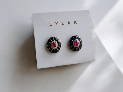 Enamel Diamond Stud Earrings