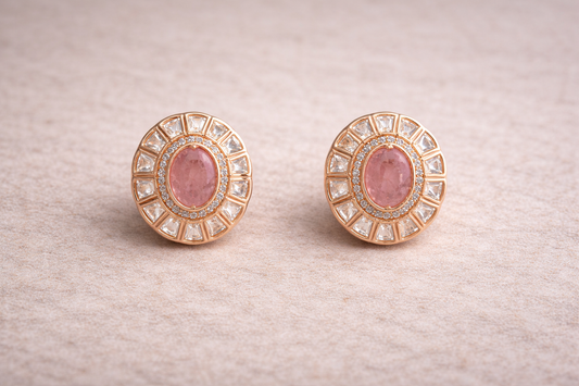 Pink Crystal Halo Studs