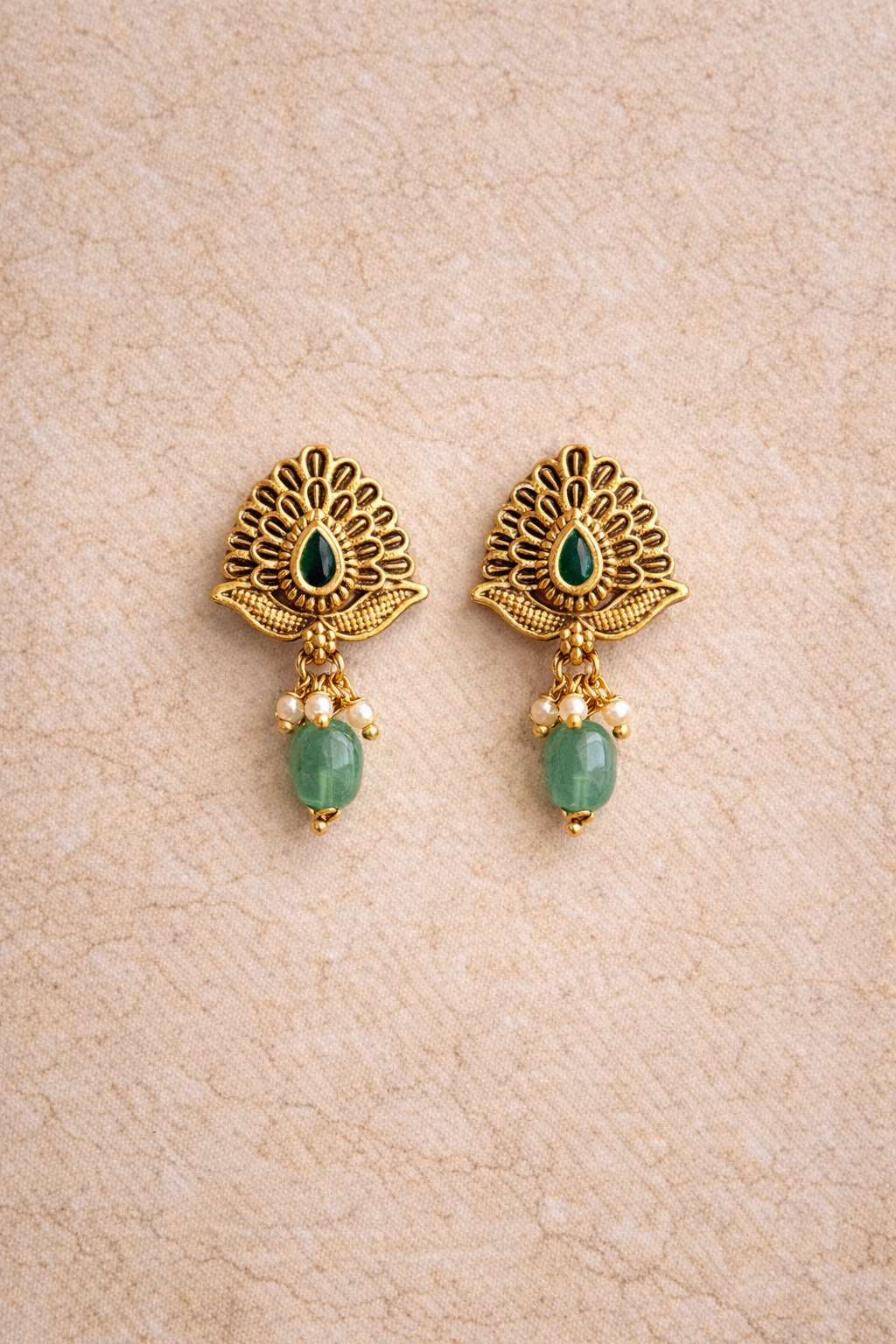 Mayura Green Drop Stud Earrings