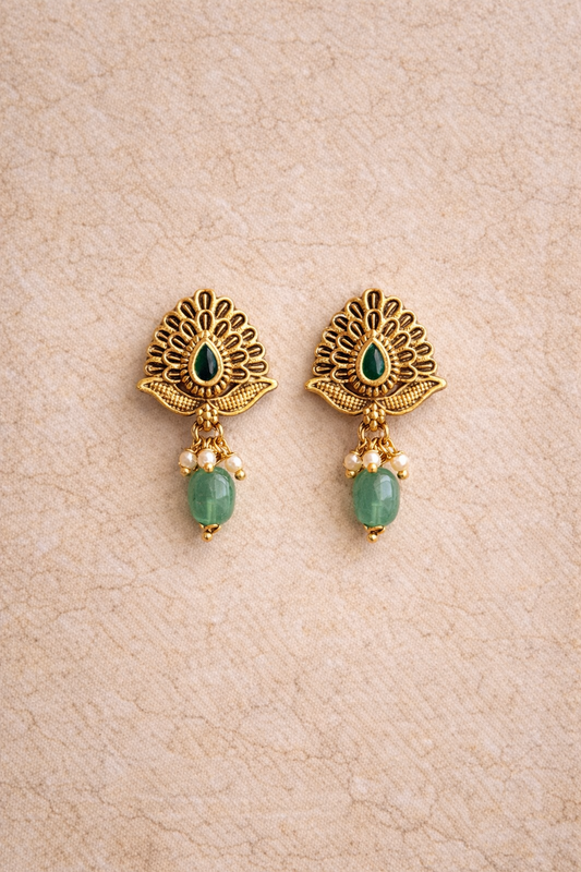 Mayura Green Drop Stud Earrings