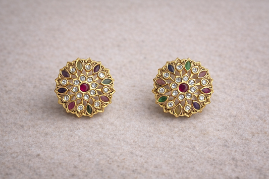 Multicolour Polki Floral Studs